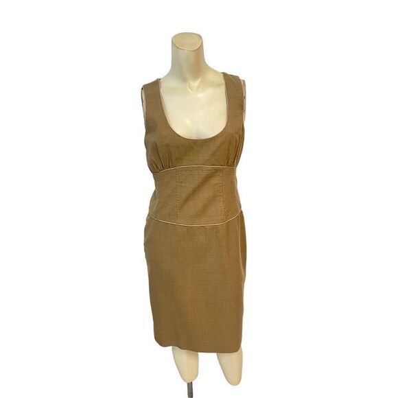 Badgley Mischka Wool Blend Sleeveless Scoop Neck A-Line Dress Beige Sz P Petite - Picture 1 of 4